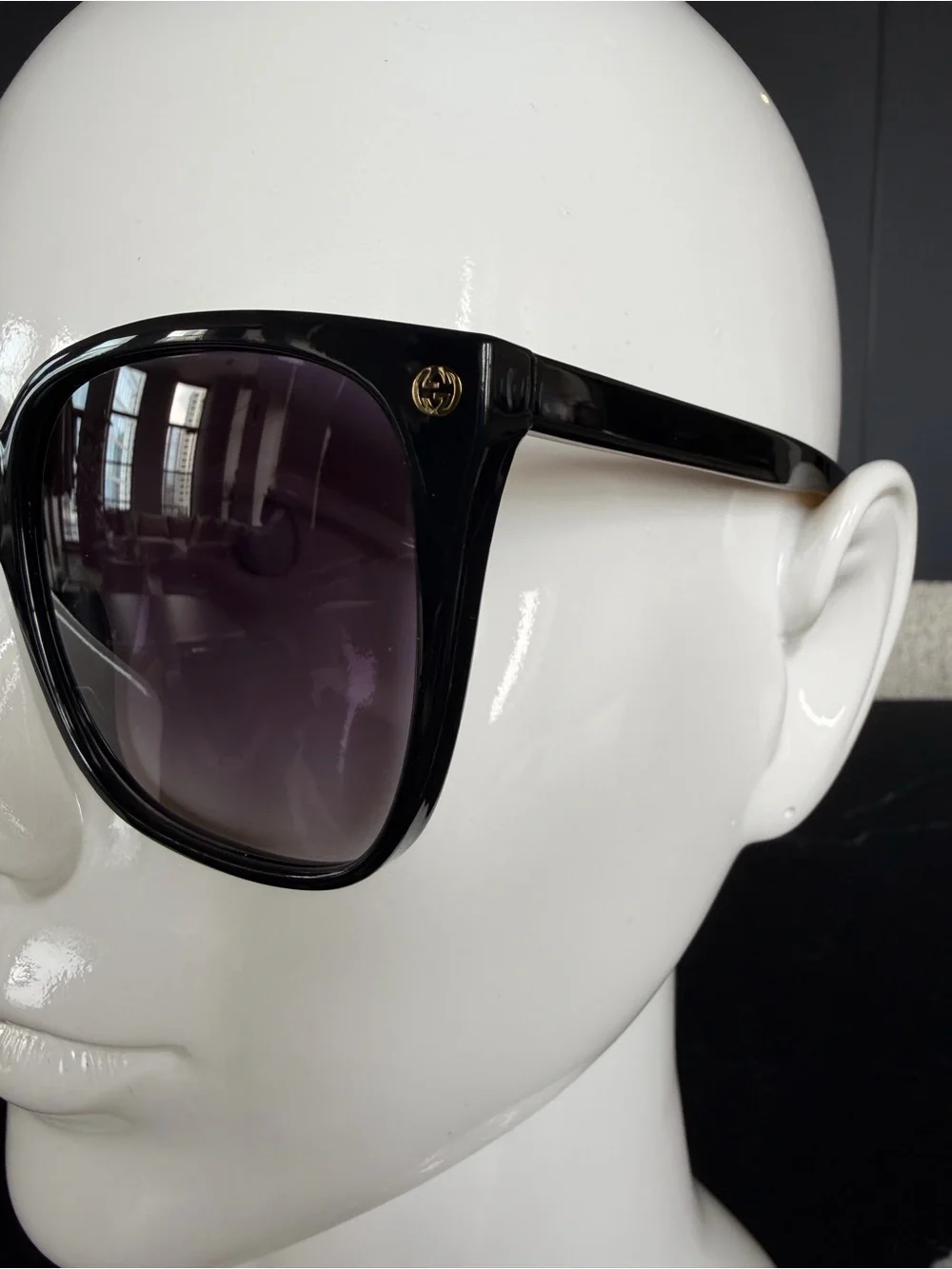 Gucci Black Frame Sunglasses with Gradient Purple Lenses